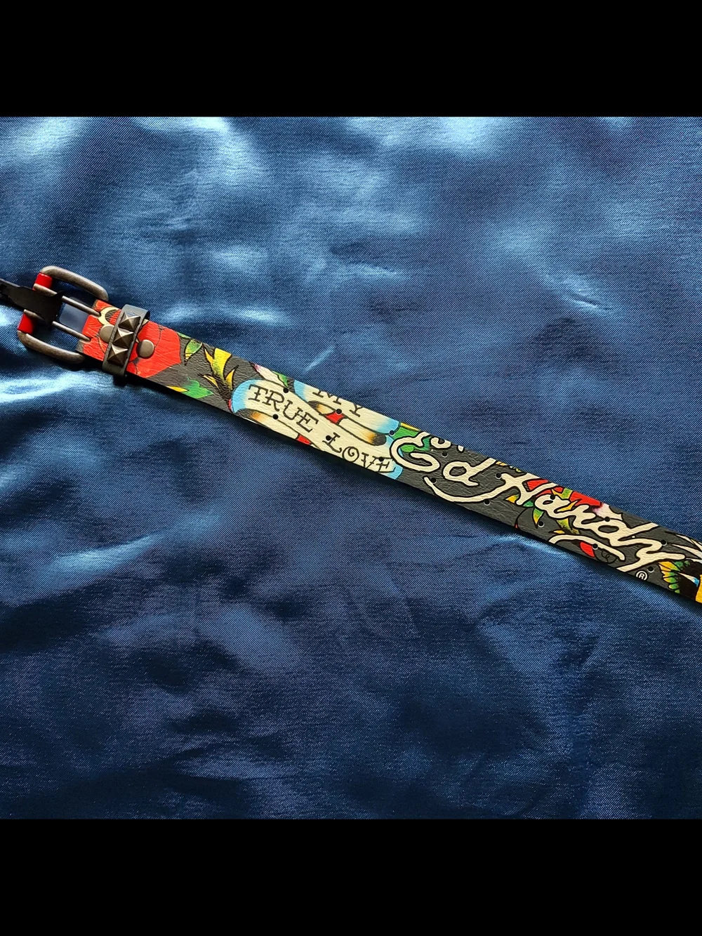 Ed Hardy Tattoo Print Faux Leather Belt With Studs Mens Size 40 NEW